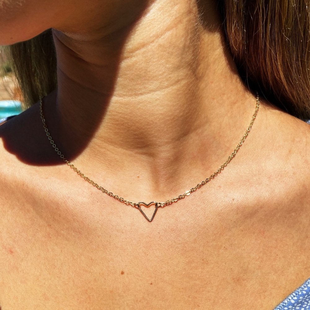 14k Gold Heart Necklace Open Heart Necklace Choker